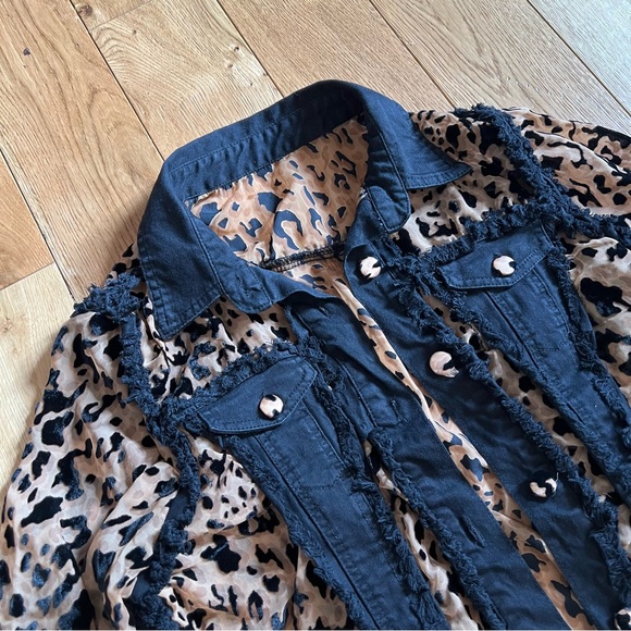 Ethyl Leopard Handmade animal print cheetah see through black denim jacket - Picture 6 of 8